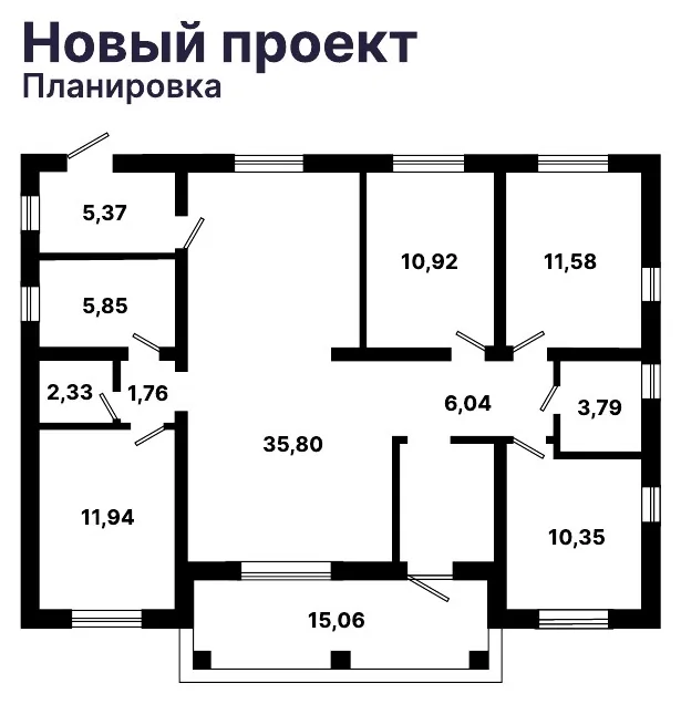 Дом под ключ 111,1 м² с тремя спальнями: планировка 1