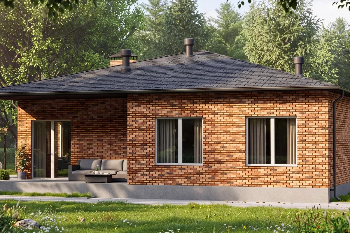 Дом под ключ 130 м² с гардеробной и котельной: архитектурный вид 1