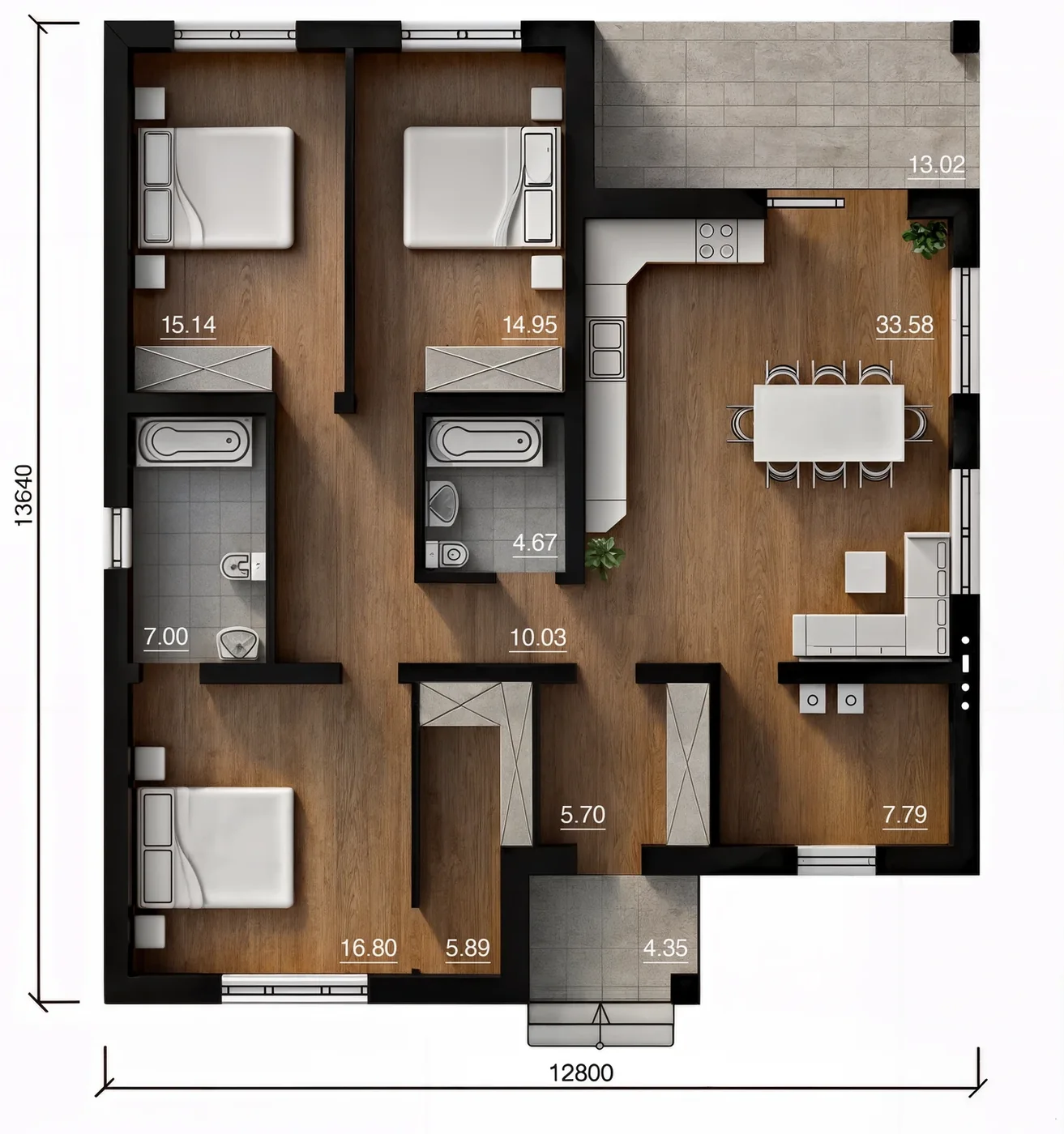 Дом под ключ 130 м² с гардеробной и котельной: планировка 1