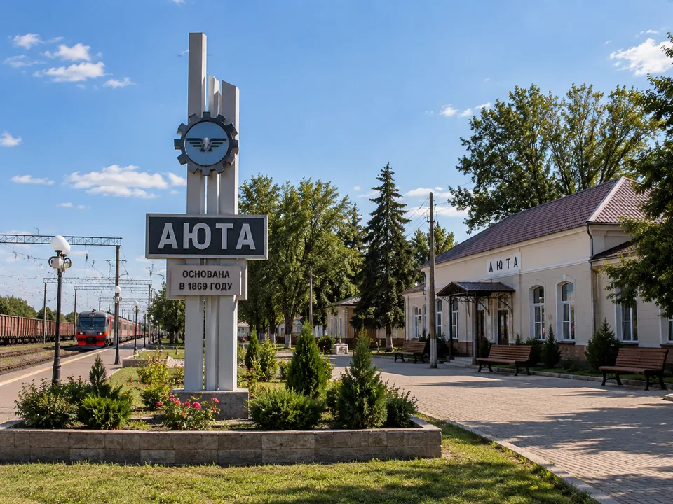 Железнодорожная станция со стелой «Аюта»