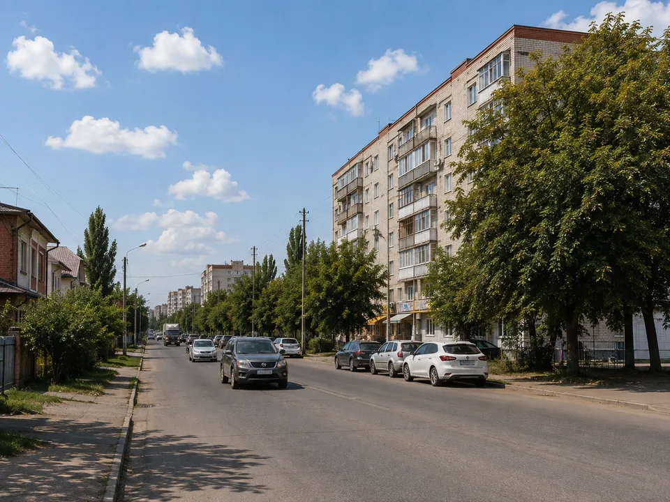 Городская улица с многоквартирными домами